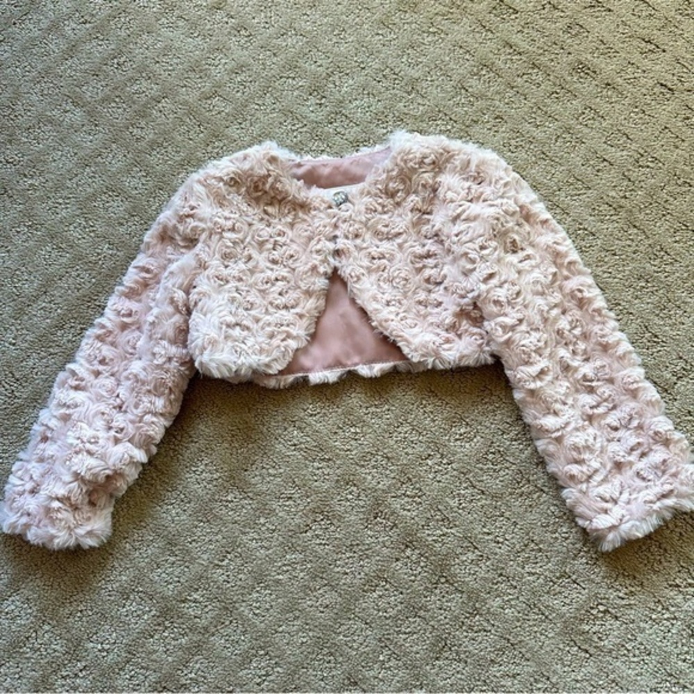 NFS.  Iris & Ive fancy shrug, blush pink, to wear over dresses. Size 2T, EUC